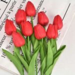 Yapay 8li Islak Lale Buketi Gerçek Doku Kırmızı