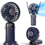 Lcd Ekranlı Şarjlı Mini El Boyun Masa Fanı, Vantilatörü-LACİVERT