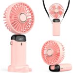 Lcd Ekranlı Şarjlı Mini El Boyun Masa Fanı, Vantilatörü-PEMBE