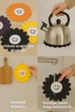 Papatya Model Kokulu Silikon Nihale Tencere Demlik Altlığı- Siyah - Görsel 2