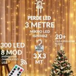 300 Ledli Perde Ledi Uzaktan Kumandalı 3x3 Metre