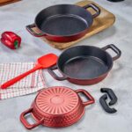 ZENA Döküm Granit Kaplama ( 3 lü )Döküm Sahan Seti KIRMIZI  ( 18-20-22 no)